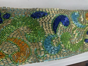 Vintage Size 16 33" Waist Orange Green Gold Beads Embellished Bling Wide Belt - Picture 1 of 10