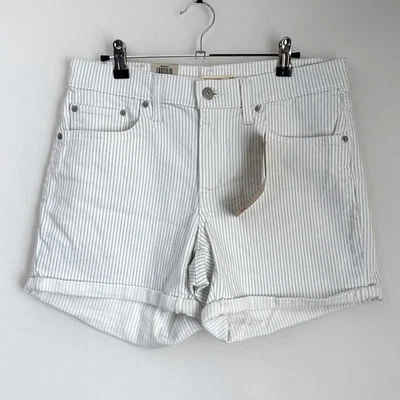 Nuevo con etiquetas Pantalones Cortos Retro Levis Mujeres 10 Largo Medio Azul Blanco Rayas Denim Elastizados Foto 1 de 4