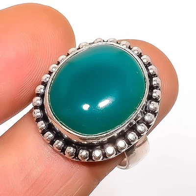 Anillo de joyería enchapado en plata con piedras preciosas de ónix verde s.9 TR7508-1752 Foto 1 de 3