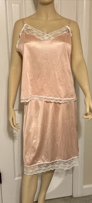 Винтажный Dixie Bell 2 изделия Cami и половина скольжения комплект персиковый кружевной регулируемые ремни - Изображение 1 из 4