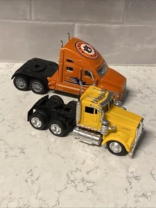 New-Ray Yellow Peterbilt Semi Truck Plus Plastic Orange Auburn Truck Lot of 2 - Picture 1 of 14
