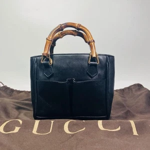 GUCCI Mini Bamboo Leather Shoulder Bag Black 2WAY Used - Picture 1 of 17