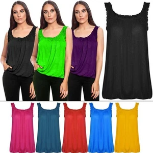 Ladies Camisole Basic Elasticated Gather Vest Top Women Plain Stretchy Tank Top - Picture 1 of 47