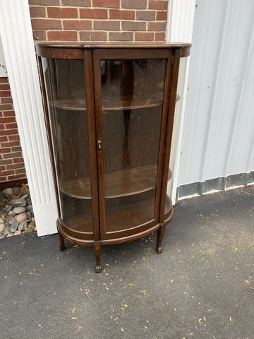 Vintage Antique China Cabinet - Curved Beveled Glass Curio 2 Shelves Claw Feet Cover