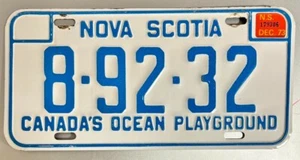 Nova Scotia 1973 CANADA'S OCEAN PLAYGROUND License Plate # 8-92-32 - Picture 1 of 1