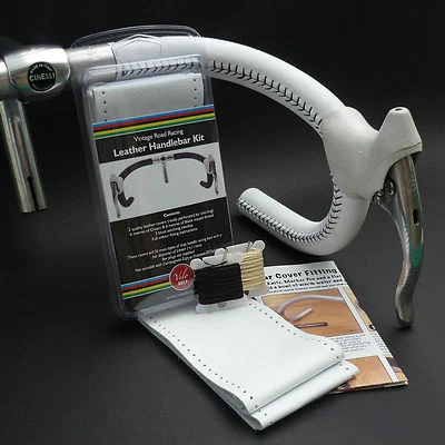 Velobitz Vintage White Leather Handlebar Cover Kit, Wax Thread & Needles - Image 1 of 4