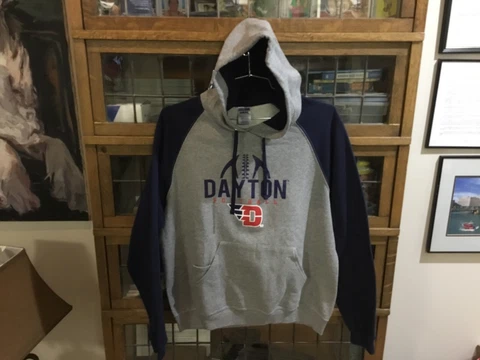 VTG Dayton Flyers Football JERZEES 50/50 SPELL OUT Gray Hoodie SZ L - Cool Cover