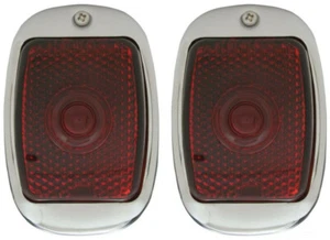 40-53 Chevy/GMC Truck & 37-40 Car Rear Tail Light Lenses w/Aluminum Trim (Pair) - Picture 1 of 10