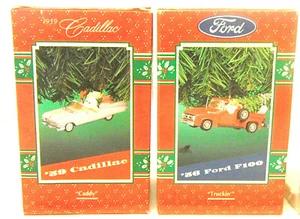 Enesco Ornaments '56 Ford F100 " Truckin " & '59 Cadillac " Caddy " PINK! NIB - Picture 1 of 4