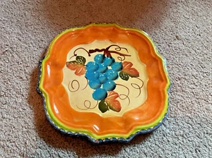 ITALIANO 8 1/2" X 8 1/2" Cerámica Pintada a Mano Dec. Plato con Uvas y Hojas - Imagen 1 de 6