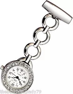 NEW FIRST HAND HEALTHCARE WATCH THERAPIST NURSE SILVER PLATED CLEAR CRYSTAL - Picture 1 of 4