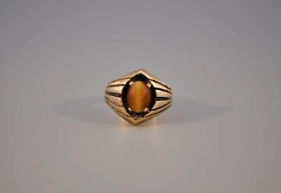 Anillo ojo tigre oro macizo 10k vintage para hombre Foto 1 de 4