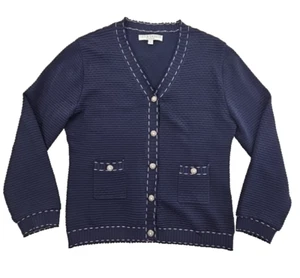 Lily & Taylor New York Cardigan Women's Large Navy Blue Textured Bling EUC LN - Picture 1 of 13