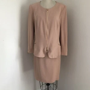 Escada Skirt Suit Vintage 90's Pale Pink Zipp Front Moto Look Flat Front 42 44 - Picture 1 of 5
