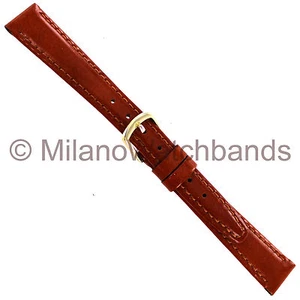 13mm Name Brand Genuine Leather Padded Stitched Brown Watch Band LS 17180 - Picture 1 of 3