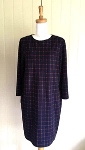 uniqlo Tunic DRESS Long sleeve Check Pockets Navy Red Sz L Knit Round neck Chic - Picture 1 of 6