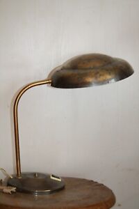 Lampe bureau métal cuivre années 40 50 rotule orientable abat jour champignon
