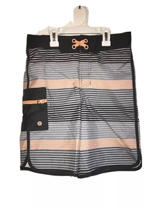 Boys 10 Swim Trunks Art Clas AdjWaist GrayCoral Stripe Board Shorts Surf Bathing - Picture 1 of 7