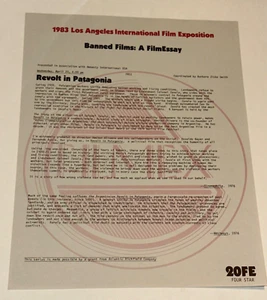 Revolte in Patagonien 1983 Filmmex-Programm Hector Olivera verbotener Filmplan - Bild 1 von 1