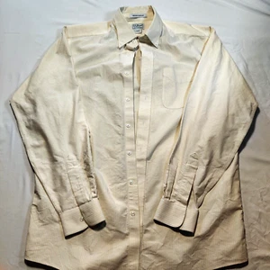 VTG LL BEAN Striped Yellow White Long Sleeve Wrinkle Button Up Shirt, Size 18-36 - Picture 1 of 12