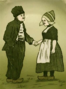 Vintage grün HOLLÄNDISCHES MÄDCHEN JUNGE HOLLAND Teller Malmaison Bavaria - Bild 1 von 1