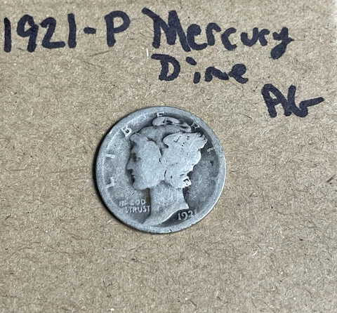 1921 -P  Mercury Dime 10c - AG almost good 90% Silver US Coin Cover