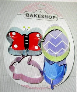 EASTER COOKIE CUTTERS ~ BY THE BAKESHOP ~Set of 4-Dragonfly/Egg/Tulip/Rabbit - Imagen 1 de 2