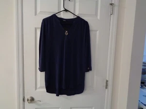 VALOLIA Women's V-Neck Blouse 3/4 Sleeve Blouse Shirt Navy Blue NWT Size L - Picture 1 of 7