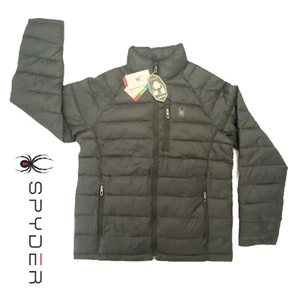 NWT Spyder Puffer Insulated Jacket Mens Large Full Zip Packable Black - Picture 1 of 8