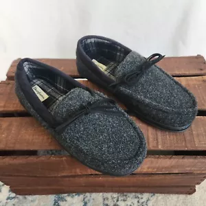 Dearfoams Memory Foam Slippers Mens 11-12 Large Closed Back Gray Shoe Plaid In - Picture 1 of 8