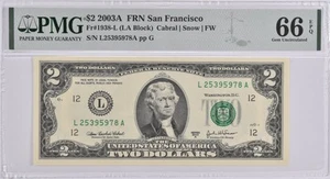 PMG Gem Unc 66 EPQ $2 2003-A San Francisco, CA US Fed Res Note Fr#1938-L *9589 - Picture 1 of 3