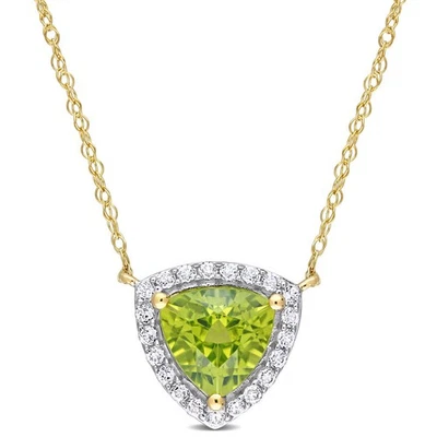 Collar Amour 1 1/2 CT TGW billón de peridoto y halo de topacio blanco en amarillo de 10 k Foto 1 de 3
