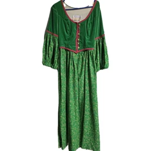 Vintage Jay Morley for Fern Violette Maxi Dress – Green Velvet & Floral Print – - Picture 1 of 11