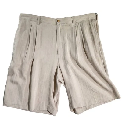 Bermudas de golf Montego Mon 100 % seda para hombre 38 W beige con bolsillos con botones defectuosos  Foto 1 de 4