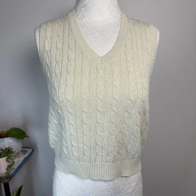 Brandy Melville Women / Juniors One Size ~ Ivory Cropped Sweater Vest Wool Blend - Image 1 of 4