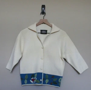 Vintage Wool Cardigan Sweater Embroidered 50s 60s Size Small 4 6 34 Knitalia - Picture 1 of 8