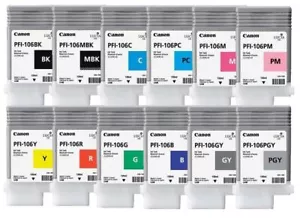 Lote original de cartuchos de tinta Canon PFI-106 para iPF6300 iPF6350 iPF6400 iPF6450 - Imagen 1 de 14