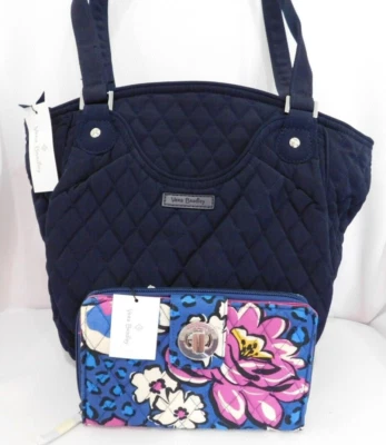 VERA BRADLEY Glenna Purse Classic Navy Blue Microfiber & Turnlock Wallet - NWT - Image 1 of 4