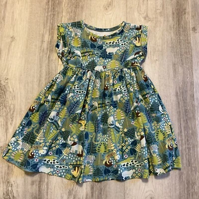 Vestido Piccolina Verde y Azul Tema Animal de la Selva Manga Corta Niñas 3T Foto 1 de 4
