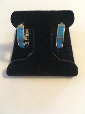 Blue Fire Opal Hoop Earrings - Image 1 of 4