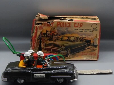 Coche de colección LINEMAR juguete de hojalata POLICÍA MILITAR a batería MP Marx con CAJA Japón Foto 1 de 4