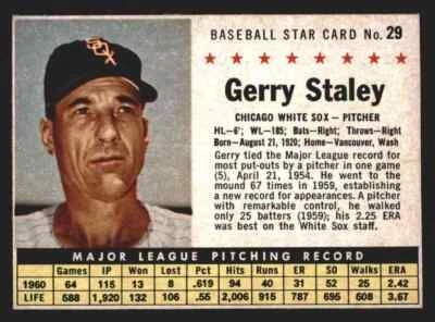 1961 Post Cereal #29 Gerry Staley - NM-MT - Image 1 of 2