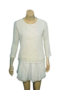 Des Petites Hauts Top XS 2 Women Casual 3/4 Sleeve Embroidered Blouse NEW 29957 - Picture 1 of 6