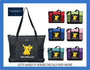 PIKACHU PERSONALIZED TOTE W/ NAME BAG PURSE SPORTS GYM TRAVEL SCHOOL WORK ZIPS - Picture 1 of 11