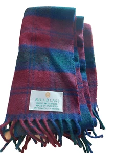 BILL BLASS 100% Lambswool Scarf Red and Blue Plaid RN61486 MADE ENGLAND 57"x11" - Picture 1 of 3