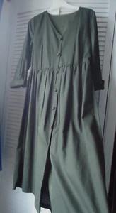 Unique Button Up Green Long Dress Size 8/10 35 in chest Linen Pockets - Picture 1 of 7