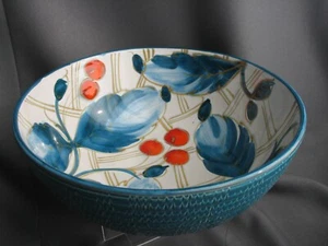 Large Vintage Italian pottery bowl Turquoise and red cherry design - Picture 1 of 5