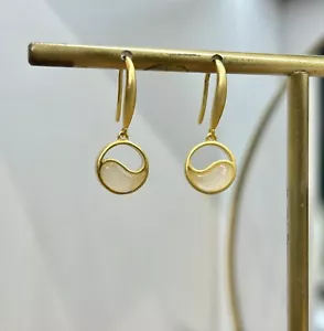 Jade Tai Chi Ying Yang Earring|Myanmar (Burma) Nephrite|925 Silver & Gold Plated - Picture 1 of 2