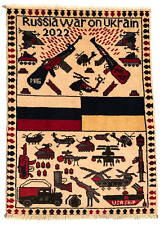 89 x 62 cm | Handmade Afghan War Rug Ukraine War, Small Oriental Wool Rug