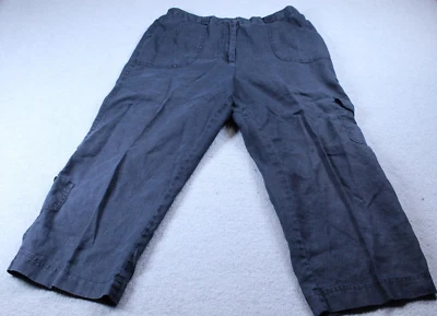 Calça feminina JM Collection 10 preta carga 100% linho bolsos cropped férias - Imagem 1 de 4